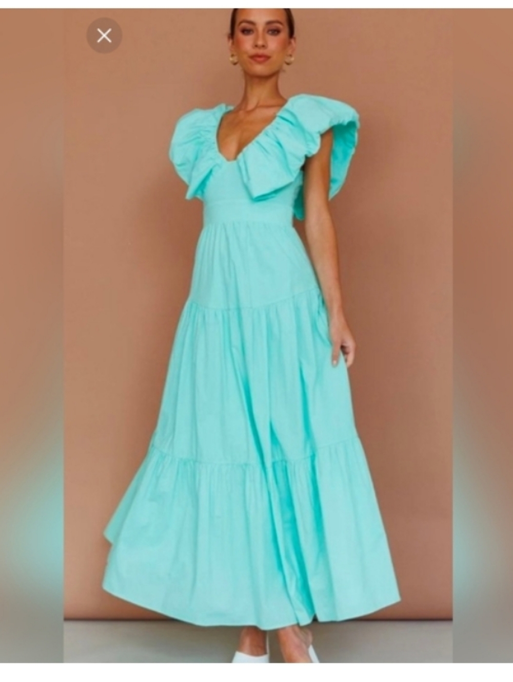 Mika & Gala Lily Whyt Green Puff Shoulder Tiered Maxi Dress Size S NWOT